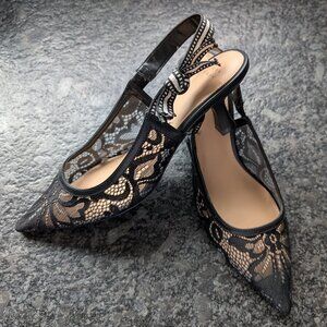 A New Day Black Lace Kitten Heels w/ Point Toe